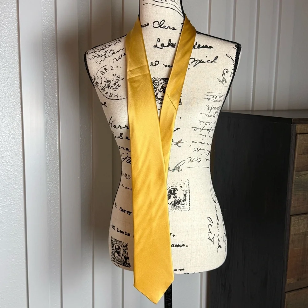 Gold Satin Tie Italian Silk Blend‎ Classic Formal Wedding Prom Statement Tie